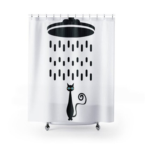Atomic Cat Shower Head Retro Shower Curtain for MCM Flair - Image 3