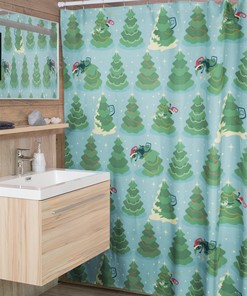 Atomic Christmas Shower Curtain, Mid Century Modern Home Gift