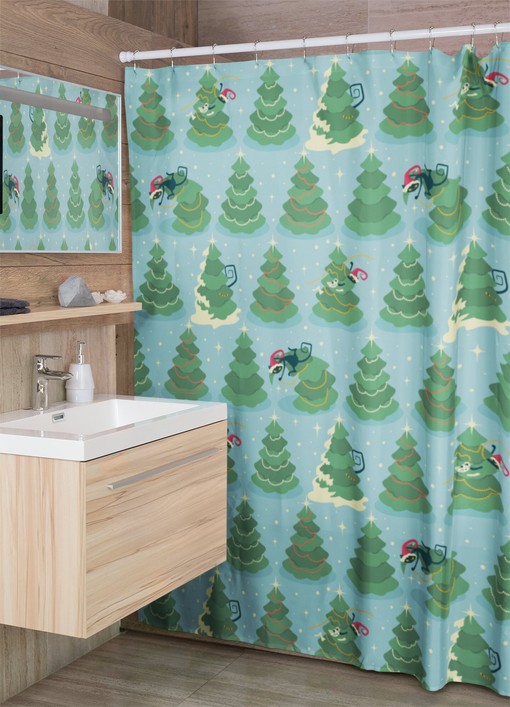 Atomic Christmas Shower Curtain, Mid Century Modern Home Gift