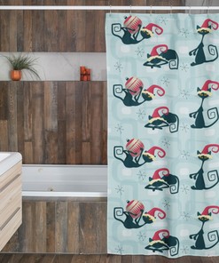 Atomic Kitty Christmas Shower Curtain, Retro Bathroom Accessory with a Modern Flair for Festive Bath