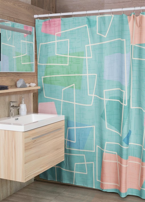 Atomic Kitty Pattern Mid Century Modern Shower Curtains - MCM Shower Accessory with Retro Touch