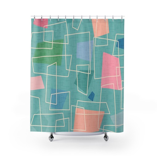 Atomic Kitty Pattern Mid Century Modern Shower Curtains - MCM Shower Accessory with Retro Touch - Image 2