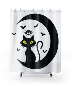 Atomic Kitty Shower Curtain, Halloween Backdrop, Fall Home Decor, Vintage Bathroom Set