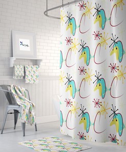 Atomic Mid Century Modern Patterns Shower Curtain Set: Match with Towels and Bath Mat