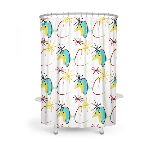Atomic Mid Century Modern Patterns Shower Curtain Set: Match with Towels and Bath Mat - Image 2