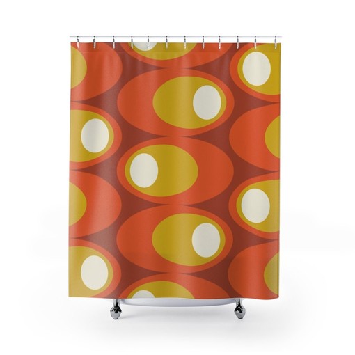 Atomic Star Shower Curtain, Mid Century Modern Bathroom Decor for a Retro Flair