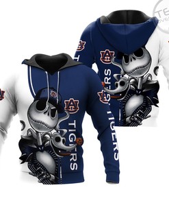 Auburn Tigers All Over Print 3D Zip-Up Hoodie with Jack Skellington and Zero