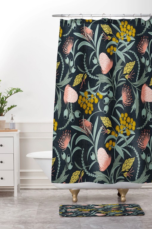 Australis Floral Shower Curtain, Botanical Bath Decor, Vintage-Inspired Fabric Bath Curtain