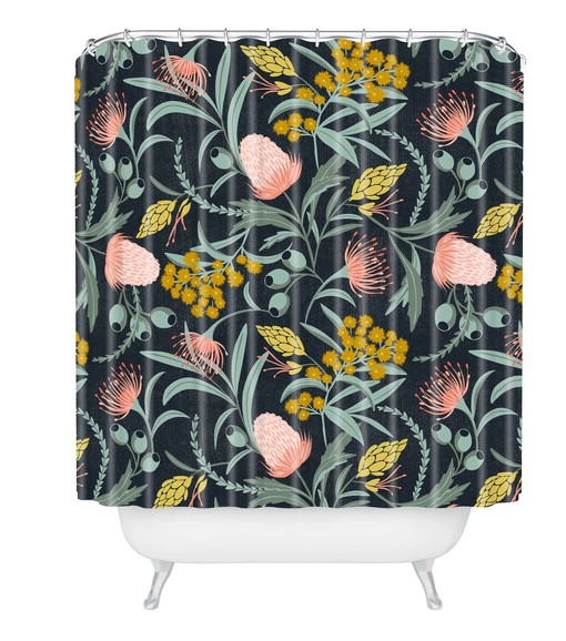 Australis Floral Shower Curtain, Botanical Bath Decor, Vintage-Inspired Fabric Bath Curtain - Image 2