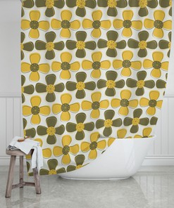 Avocado Green Floral Shower Curtain: Retro Mid Century Modern Design
