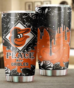 Awesome Baltimore Orioles MLB Tumbler with Catchy Peace Love Design and Top-Quality MLB Logo