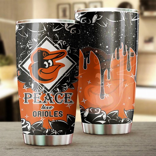 Awesome Baltimore Orioles MLB Tumbler with Catchy Peace Love Design and Top-Quality MLB Logo