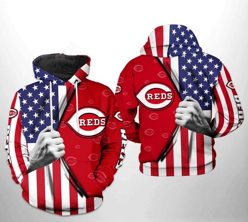 Awesome Design - Show Your Love for the US with Cincinnati Reds US Flag 3D Hoodie