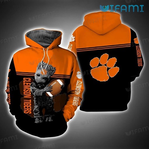 Baby Groot Hug Ball Clemson Tigers 3D Hoodie All Over Print for Fans