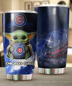 Baby Yoda and Personalization - Chicago Cubs MLB Tumbler for Loyal Fans with MLB Logo and Baseball Tumbler Design