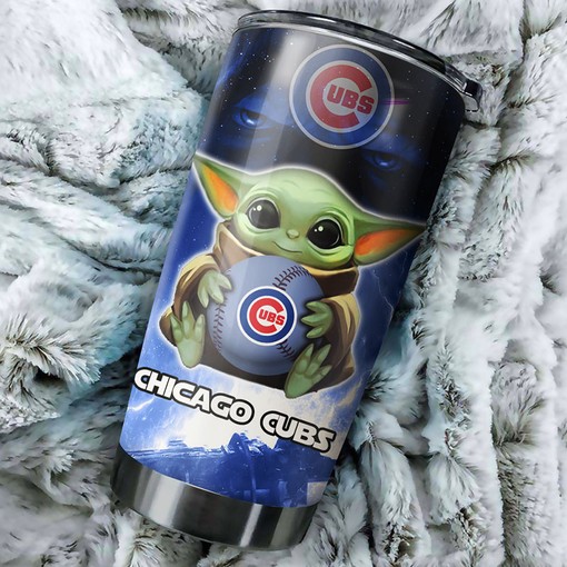 Baby Yoda and Personalization - Chicago Cubs MLB Tumbler for Loyal Fans with MLB Logo and Baseball Tumbler Design - Image 2