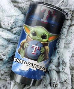 Baby Yoda and Personalized Design - Texas Rangers MLB Tumbler with Personalized Tumbler and Tumbler Gift for Fans