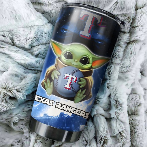 Baby Yoda and Personalized Design - Texas Rangers MLB Tumbler with Personalized Tumbler and Tumbler Gift for Fans
