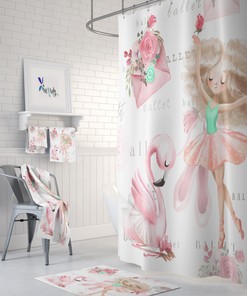 Ballet Theme Shower Curtain with Pink Ballerina Bath Accessories for Elegant Bathroom Decor