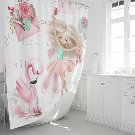 Ballet Theme Shower Curtain with Pink Ballerina Bath Accessories for Elegant Bathroom Decor - Image 2
