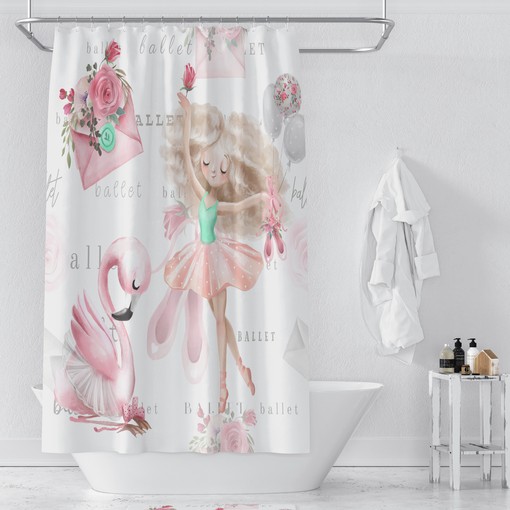 Ballet Theme Shower Curtain with Pink Ballerina Bath Accessories for Elegant Bathroom Decor - Image 3