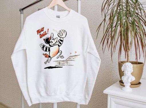 Baltimore Baseball Team Play Ball White Sweatshirt For Retro Sports Lovers With Vintage NCAA Shirts