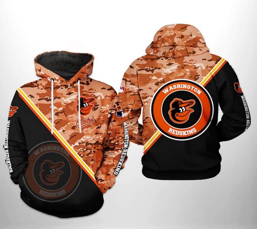 Baltimore Orioles All Over Print Camo Team 3D Hoodie - 3D Print Hoodie Full Size