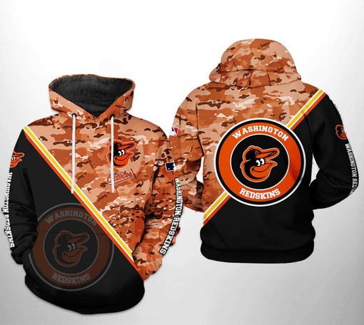 Baltimore Orioles All Over Print Camo Team 3D Hoodie Zipper - 3D Hoodies with Zippers