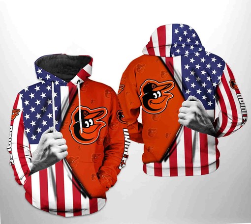 Baltimore Orioles All Over Print US Flag 3D Hoodie - 3D Hoodies for Men