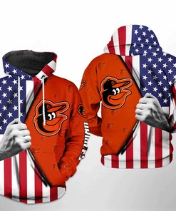 Baltimore Orioles All Over Print US Flag 3D Hoodie Zipper - Mens 3D Hoodies
