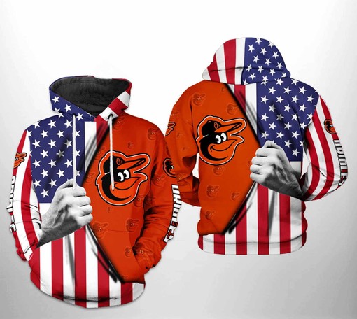 Baltimore Orioles All Over Print US Flag 3D Hoodie Zipper - Mens 3D Hoodies