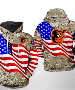 Baltimore Orioles All Over Print US Flag Camo Veteran 3D Hoodie - 3D Printed Hoodies