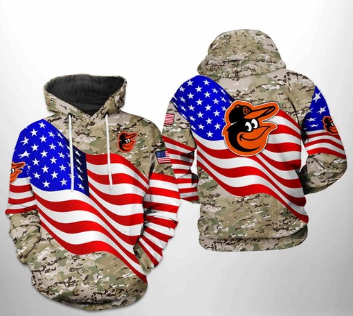 Baltimore Orioles All Over Print US Flag Camo Veteran 3D Hoodie - 3D Printed Hoodies