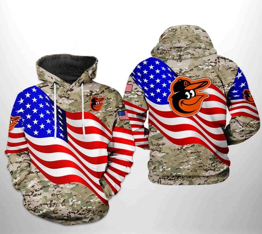 Baltimore Orioles All Over Print US Flag Camo Veteran 3D Hoodie Zipper - All Over Print Hoodies for Women