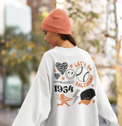 Baltimore Orioles Baseball Sweatshirt, Women's Crewneck Retro Style for Fanatics