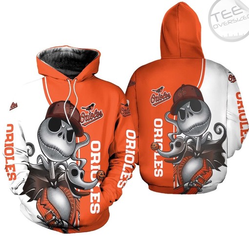 Baltimore Orioles Custom All Over Print 3D Hoodie with Jack Skellington and Zero Print