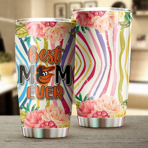Baltimore Orioles MLB Tumbler with Flower Design and MLB Logo - The Best Gift for Best Moms Ever