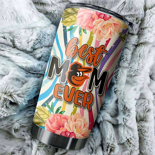 Baltimore Orioles MLB Tumbler with Flower Design and MLB Logo - The Best Gift for Best Moms Ever - Image 2