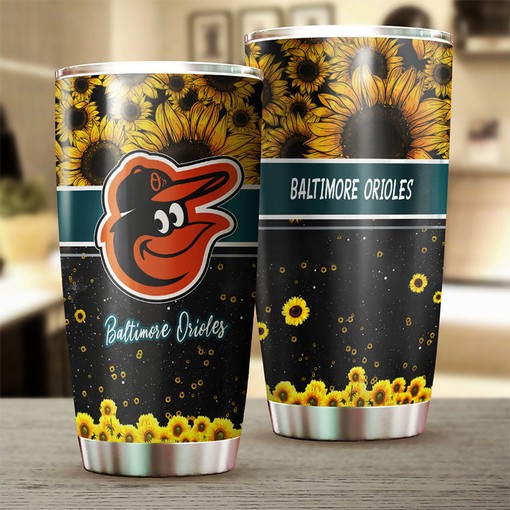 Baltimore Orioles MLB Tumbler with Stunning Sunflower Design for Baseball Fans
