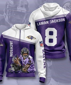 Baltimore Ravens 3D Zip-Up Hoodie with All-Over Prints and Graphics for NFL Fans