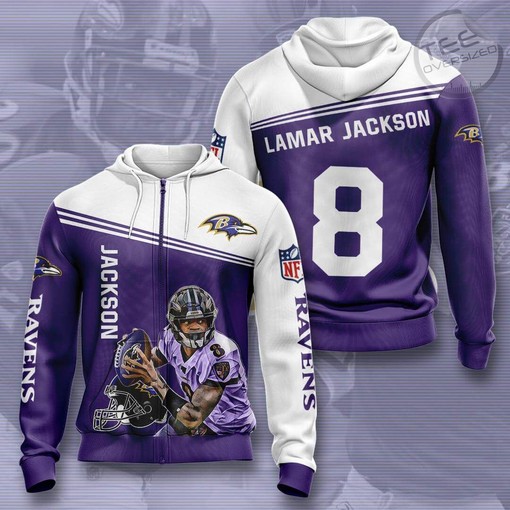 Baltimore Ravens 3D Zip-Up Hoodie with All-Over Prints and Graphics for NFL Fans