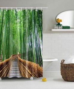 Bamboo Bridge Scenery Shower Curtain | Outdoor Landscape Print | Bathroom Accessories