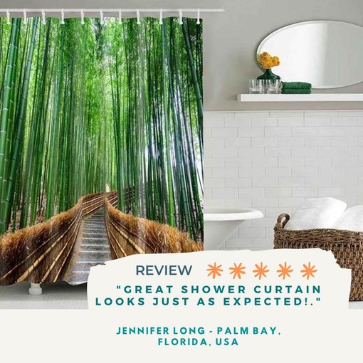 Bamboo Bridge Scenery Shower Curtain | Outdoor Landscape Print | Bathroom Accessories - Image 2