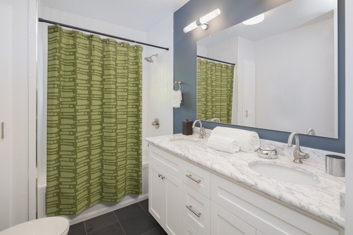 Bamboo Tiki Geometric Mid Century Modern Shower Curtain for Chic Bathroom Decor - Image 2