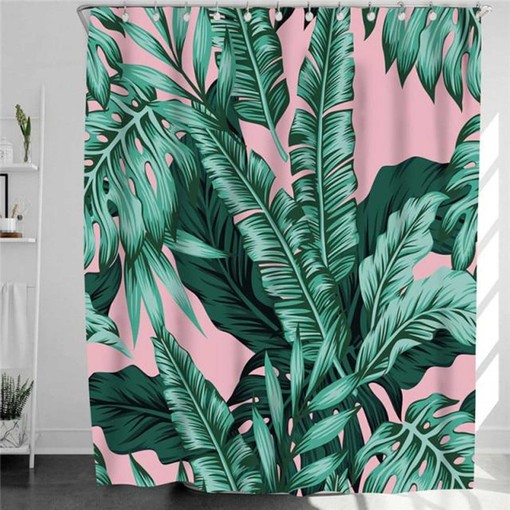 Banana Leaves Tropical Shower Curtain | Palm Monstera Plant Botanical Bathroom Curtain