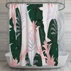 Banana Leaves Vintage Shower Curtain | Trendy Tropical Bath Decor | Forest Green & Pink Bathroom Curtains