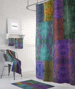 Batik Design Boho Shower Curtain Set with Optional Bath Mat and Bathroom Decor