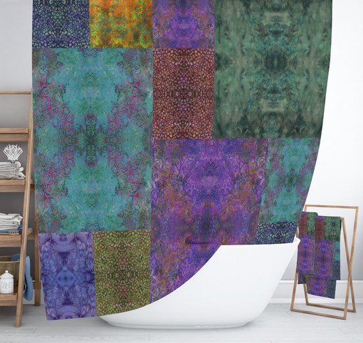 Batik Design Boho Shower Curtain Set with Optional Bath Mat and Bathroom Decor - Image 3