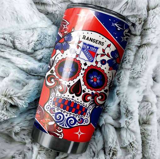 Be a Trendsetter with This New York Rangers NHL Tumbler with a Skull Design - Image 2