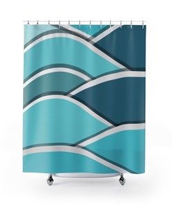 Beach House Blue Wave Mid Mod Teal and Aqua Retro Shower Curtain for a Coastal Vibe